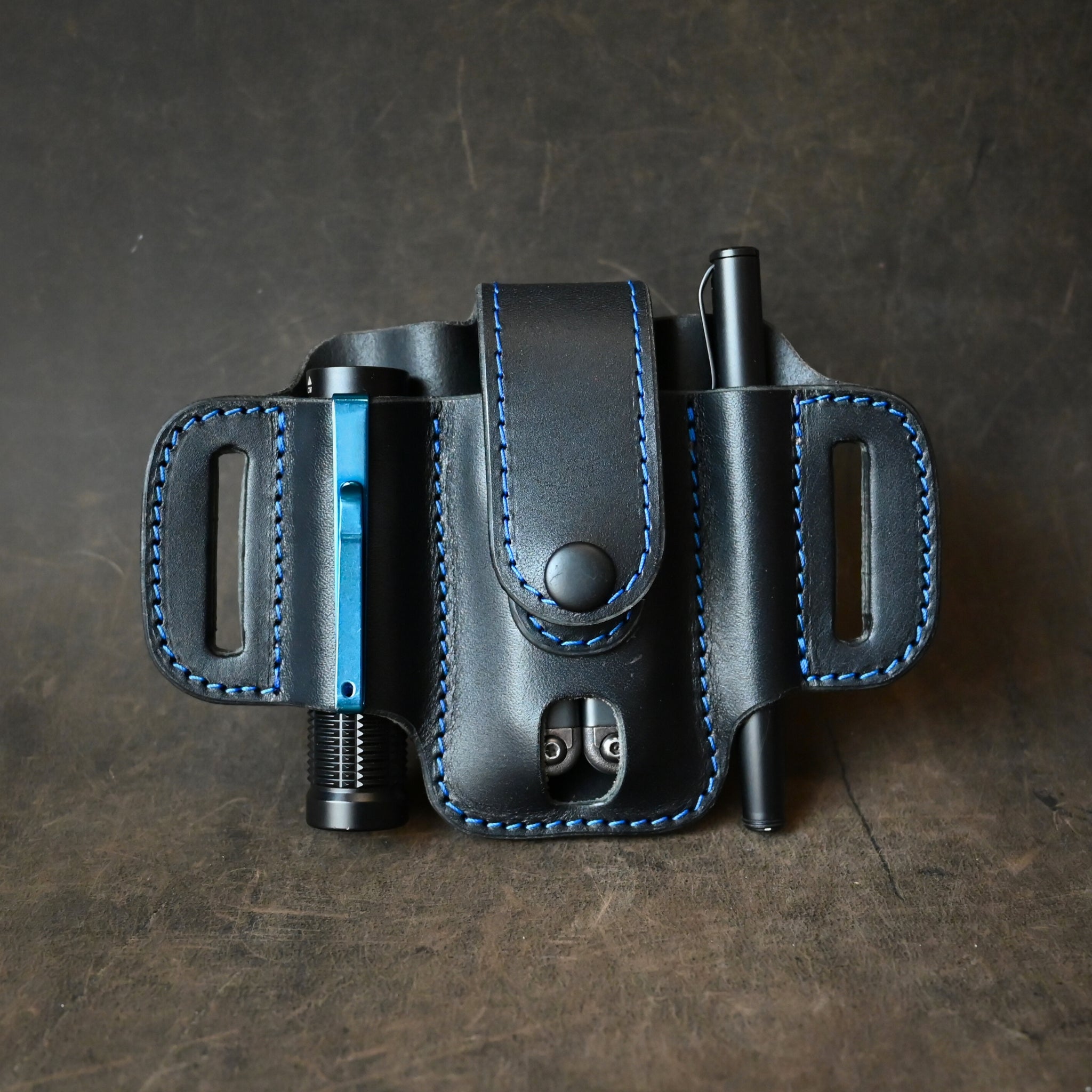 Compact Trio EDC Pancake Holster With Keeper Black & Blue