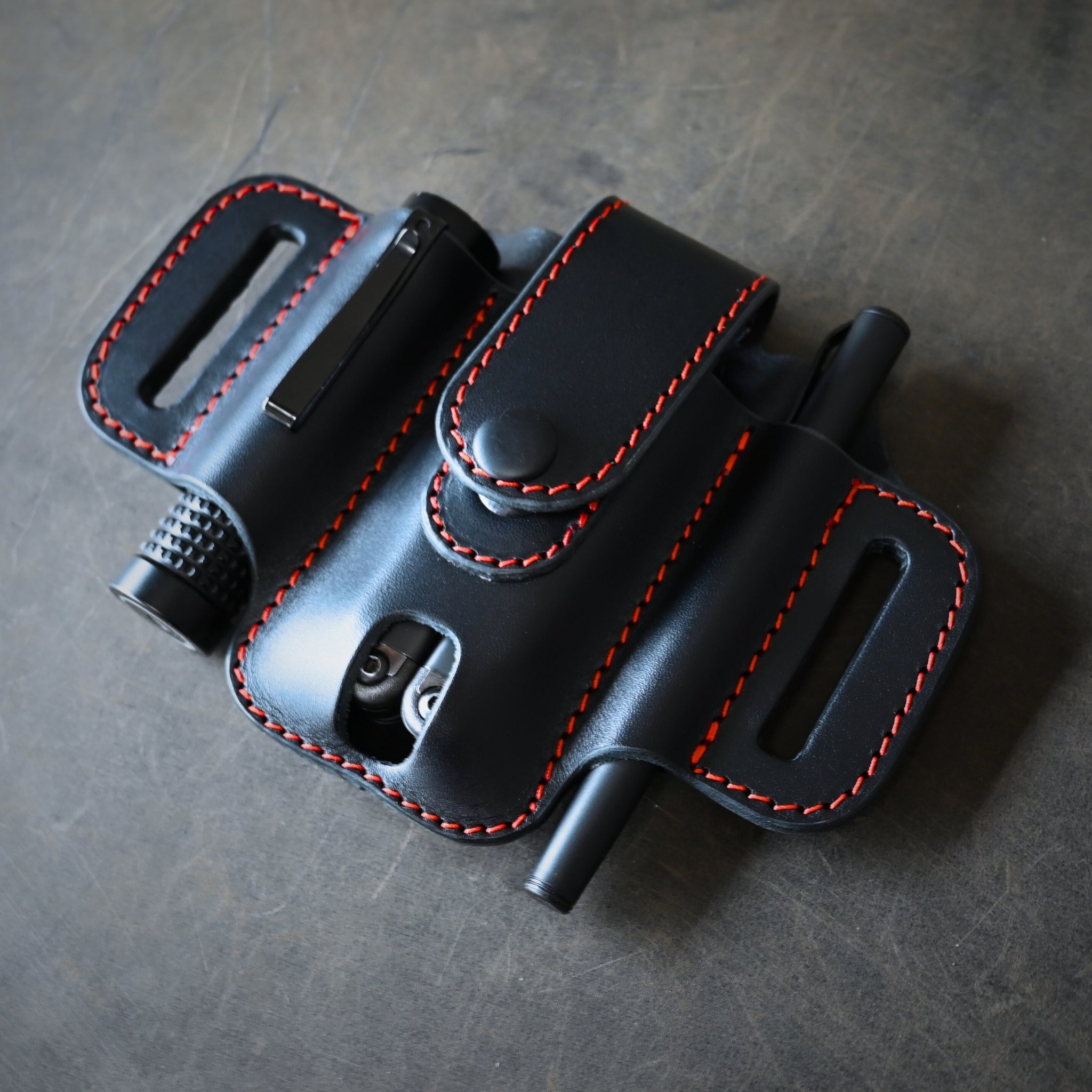 Compact Trio EDC Pancake Holster With Keeper Black & Orange