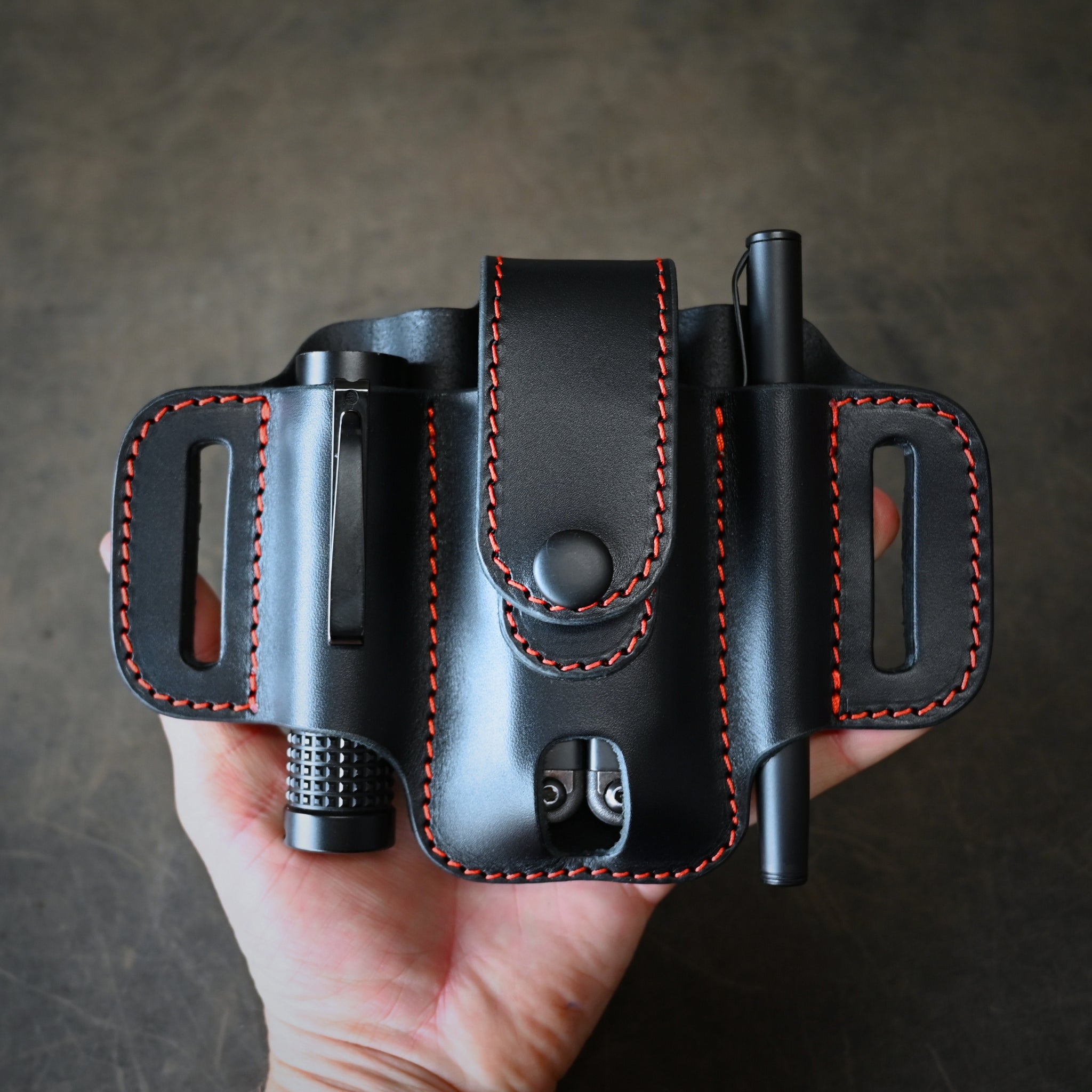 Compact Trio EDC Pancake Holster With Keeper Black & Orange