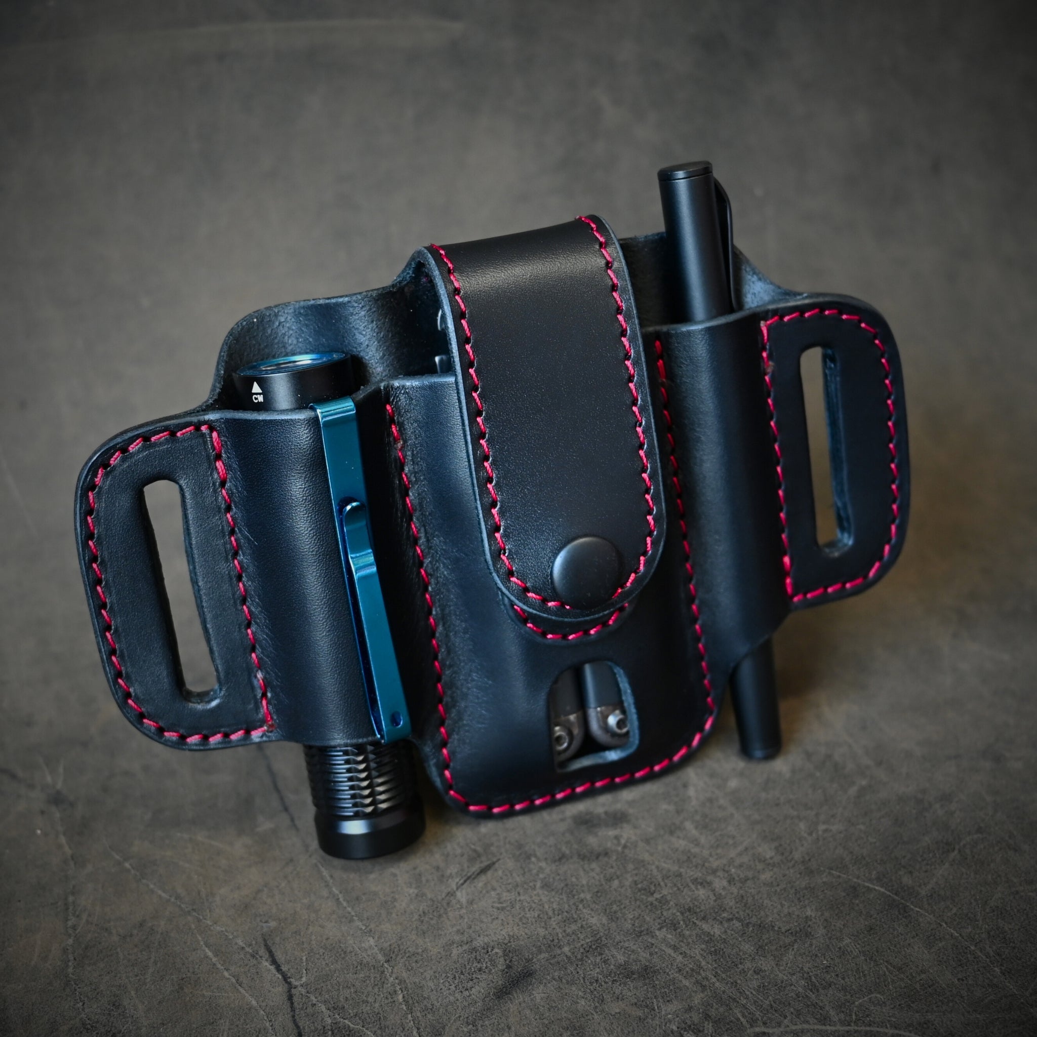 Compact Trio EDC Pancake Holster With Keeper Black & Red