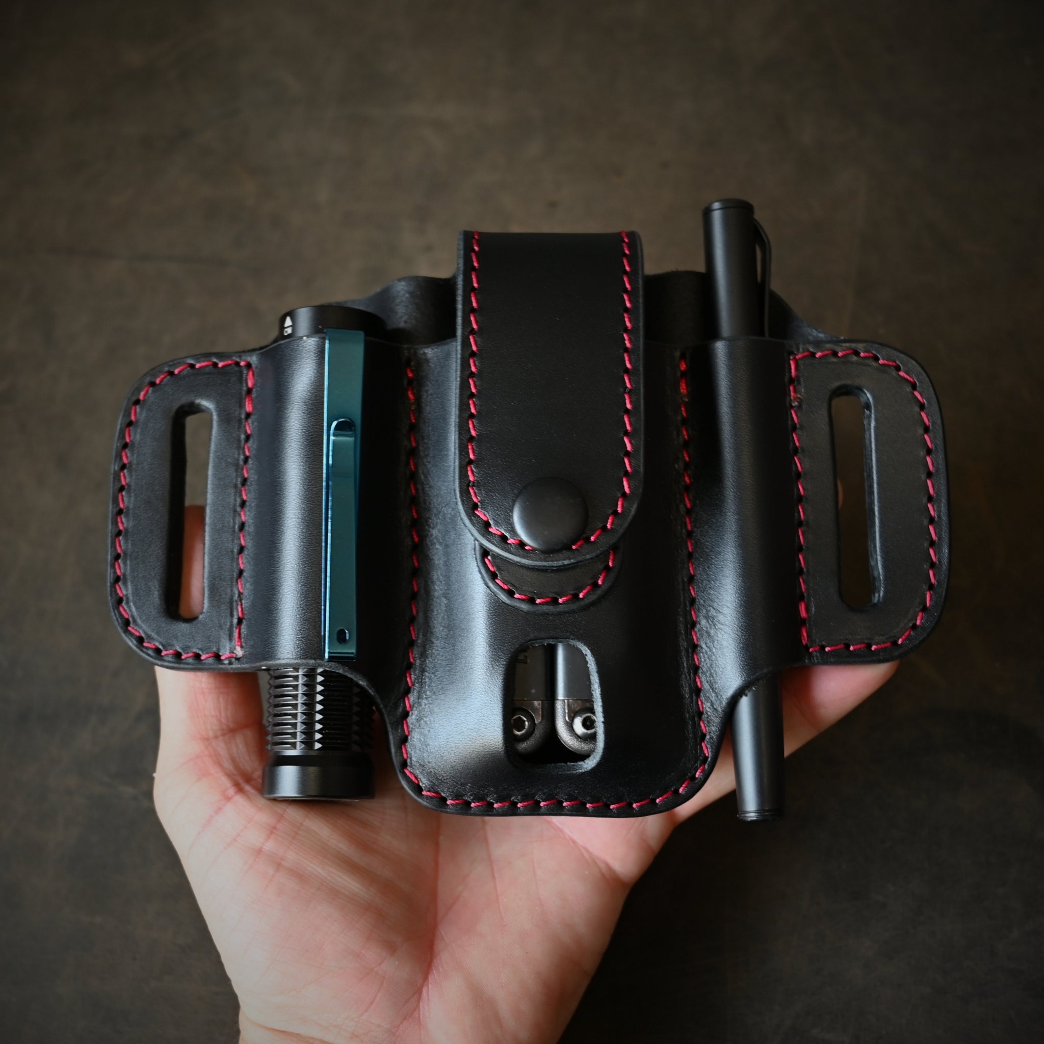 Compact Trio EDC Pancake Holster With Keeper Black & Red