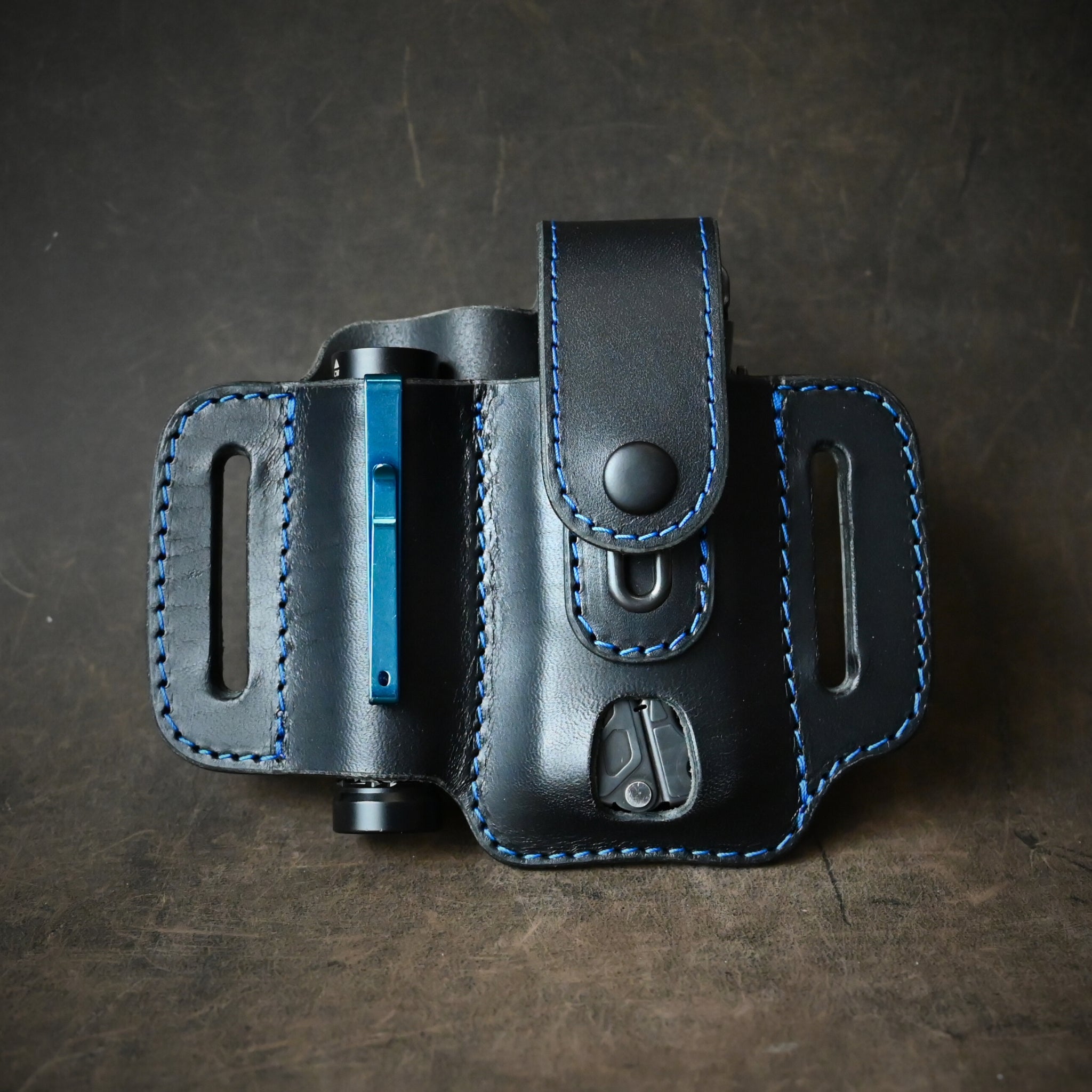 Large Duo EDC Pancake Holster With Keeper Black & Blue