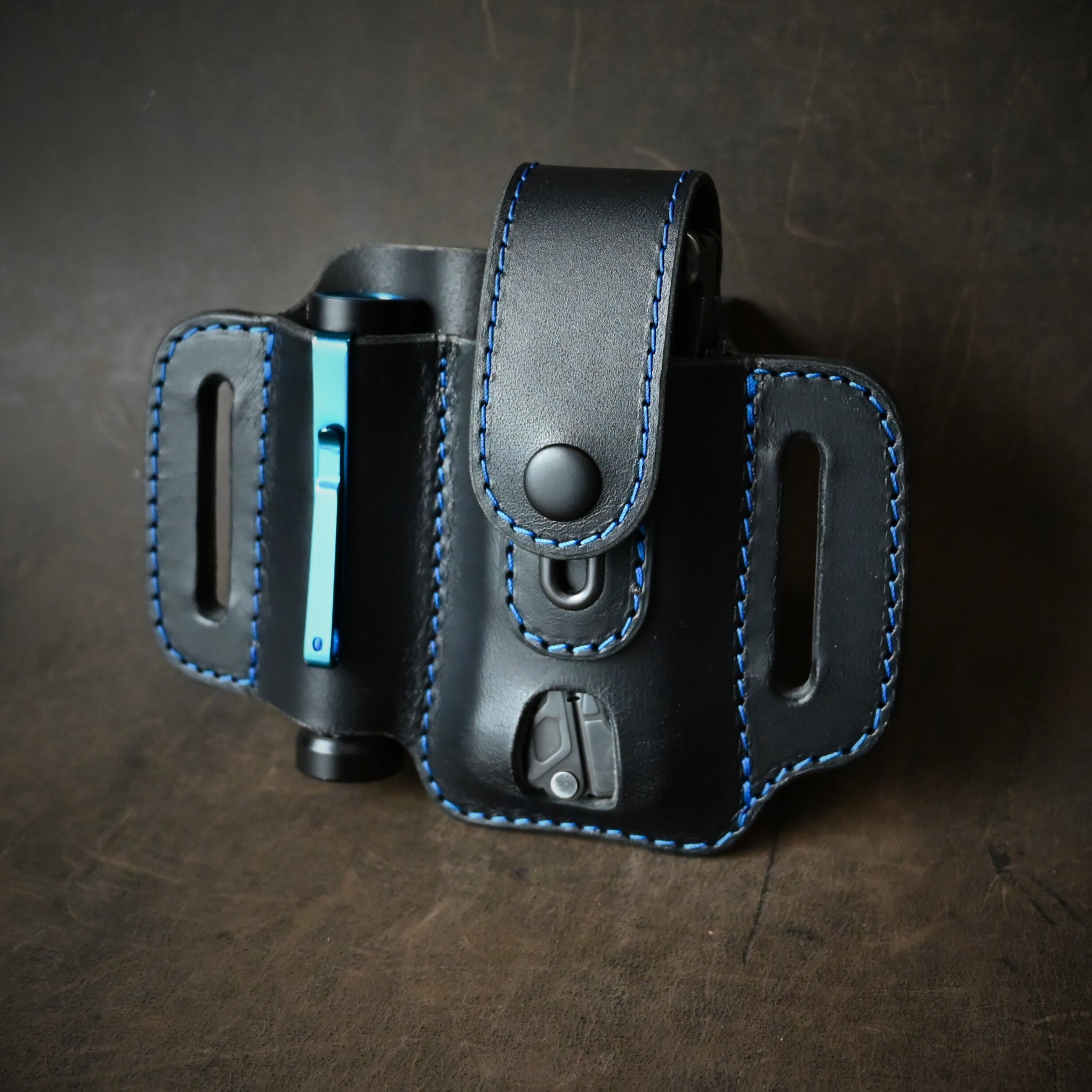 Large Duo EDC Pancake Holster With Keeper Black & Blue