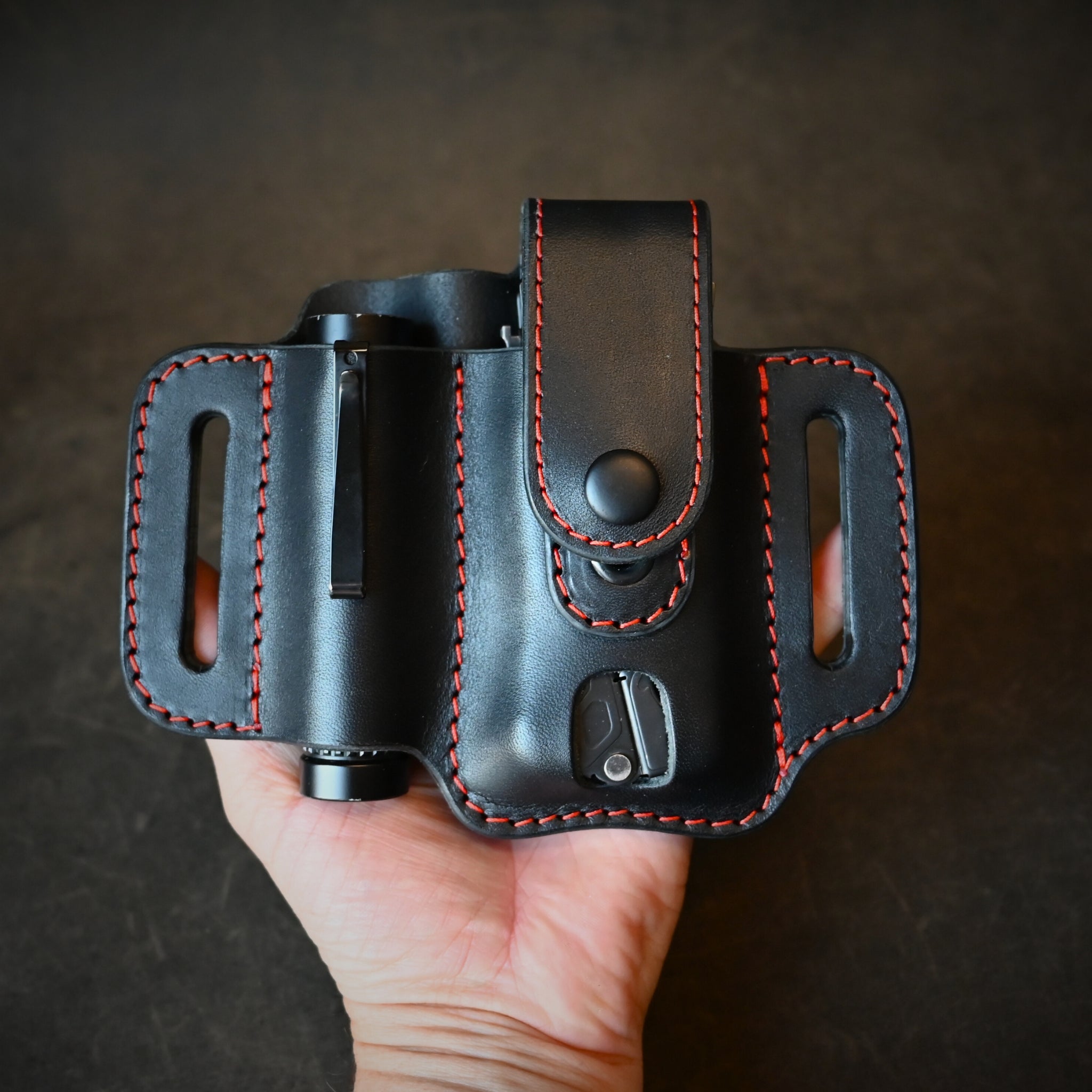 Large Duo EDC Pancake Holster With Keeper Black & Orange
