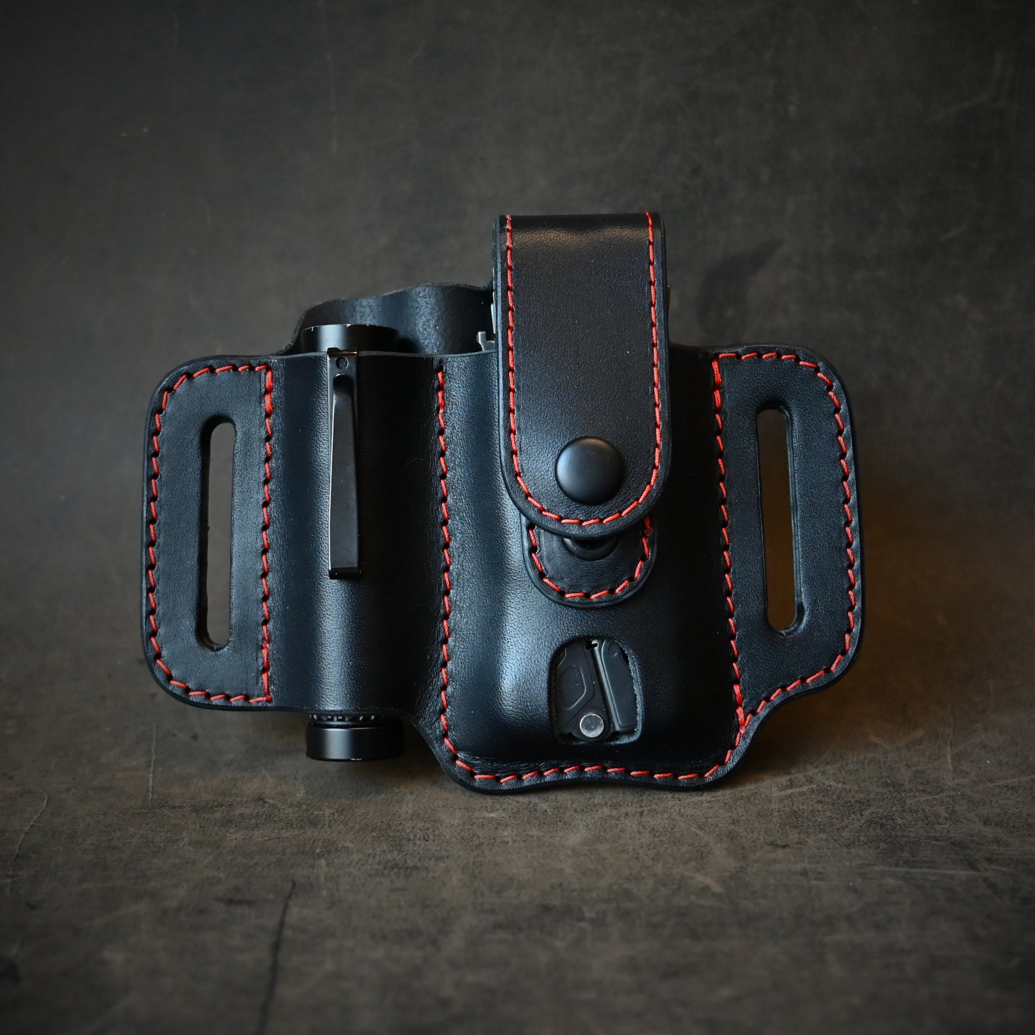 Large Duo EDC Pancake Holster With Keeper Black & Orange