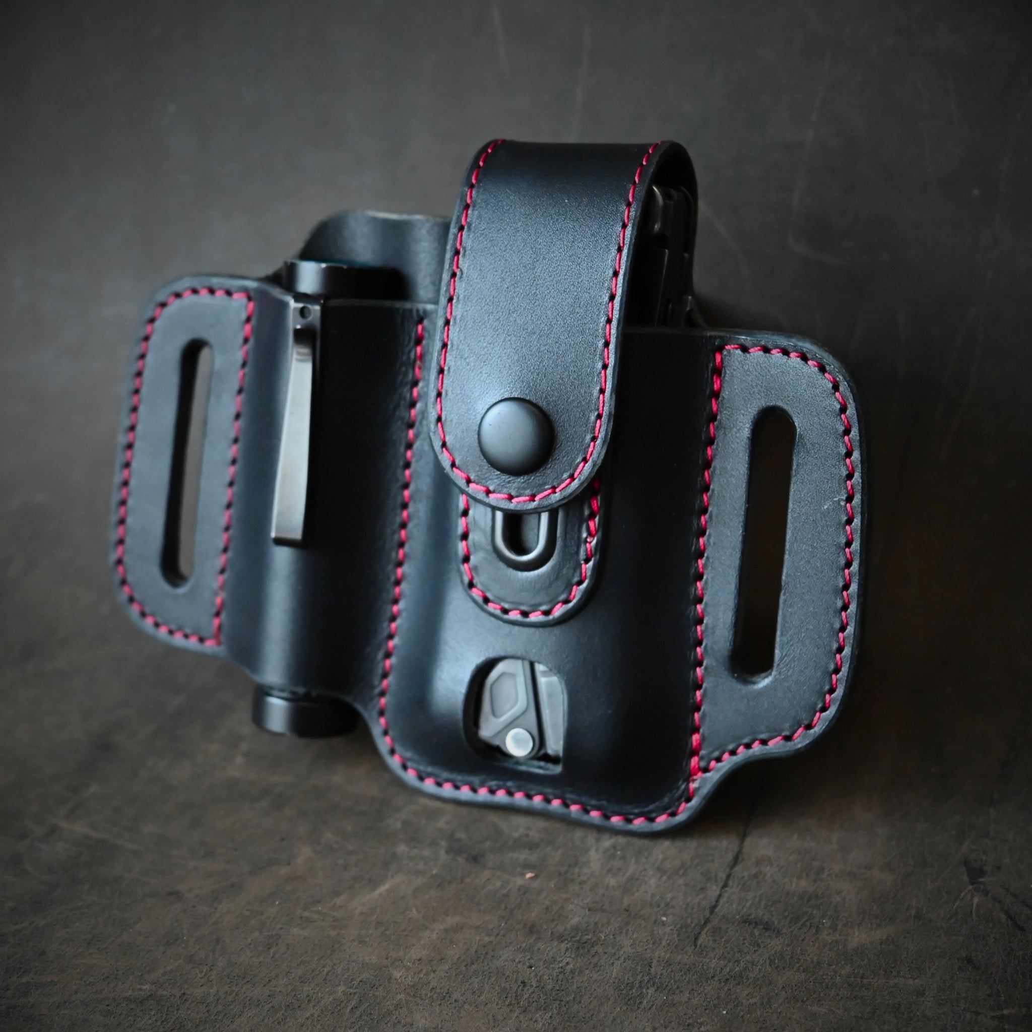 Large Duo EDC Pancake Holster With Keeper Black & Red
