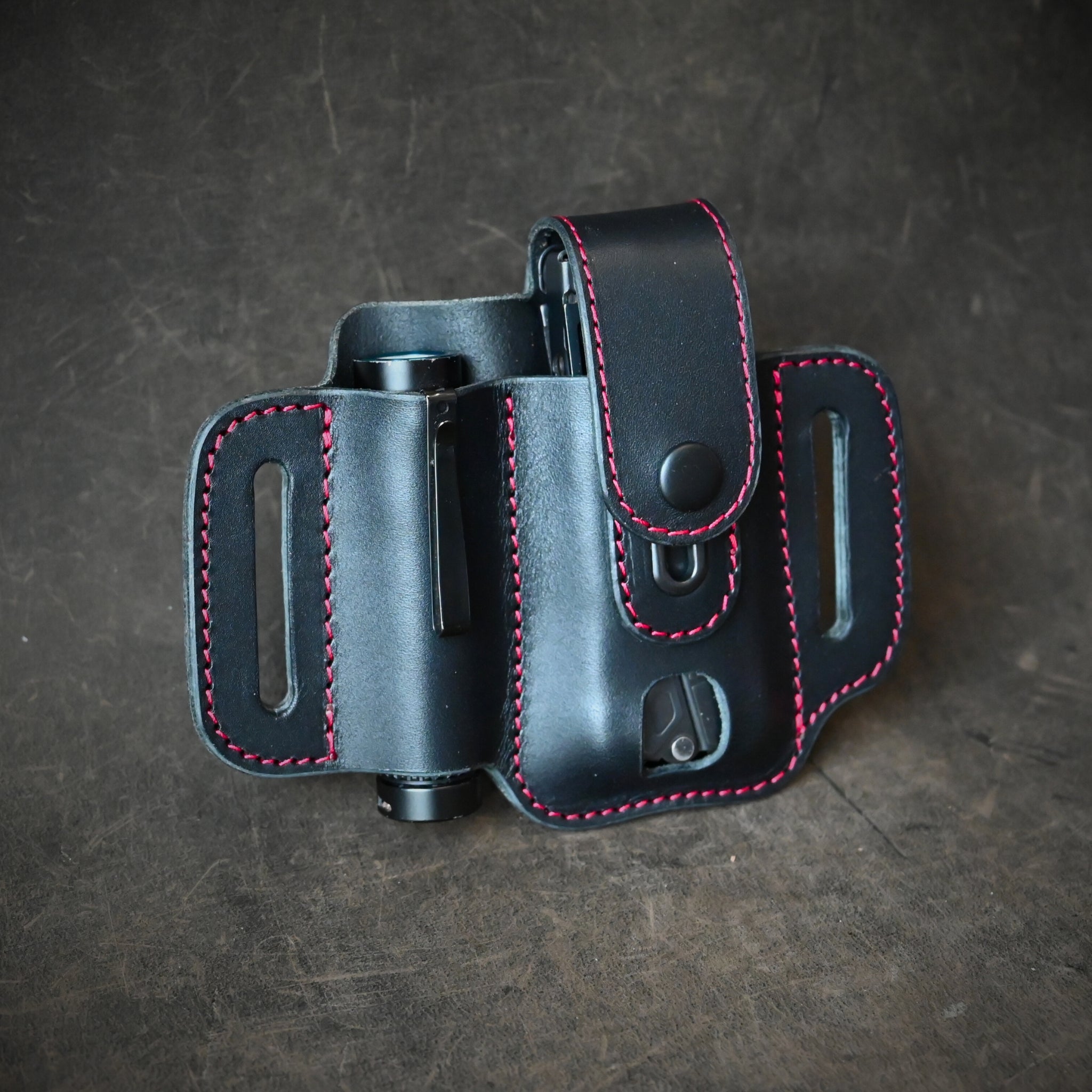 Large Duo EDC Pancake Holster With Keeper Black & Red