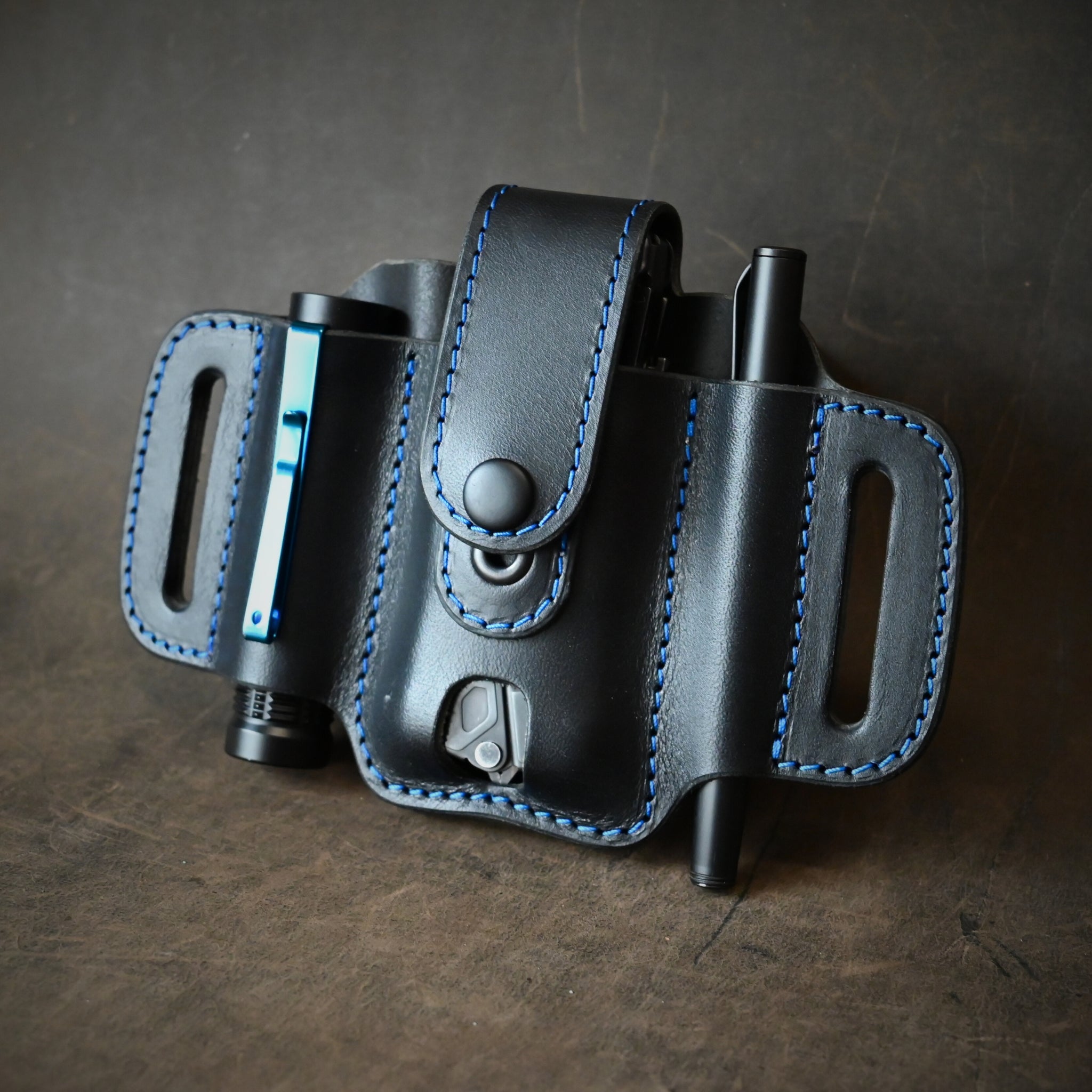 Large Trio EDC Pancake Holster With Keeper Black & Blue