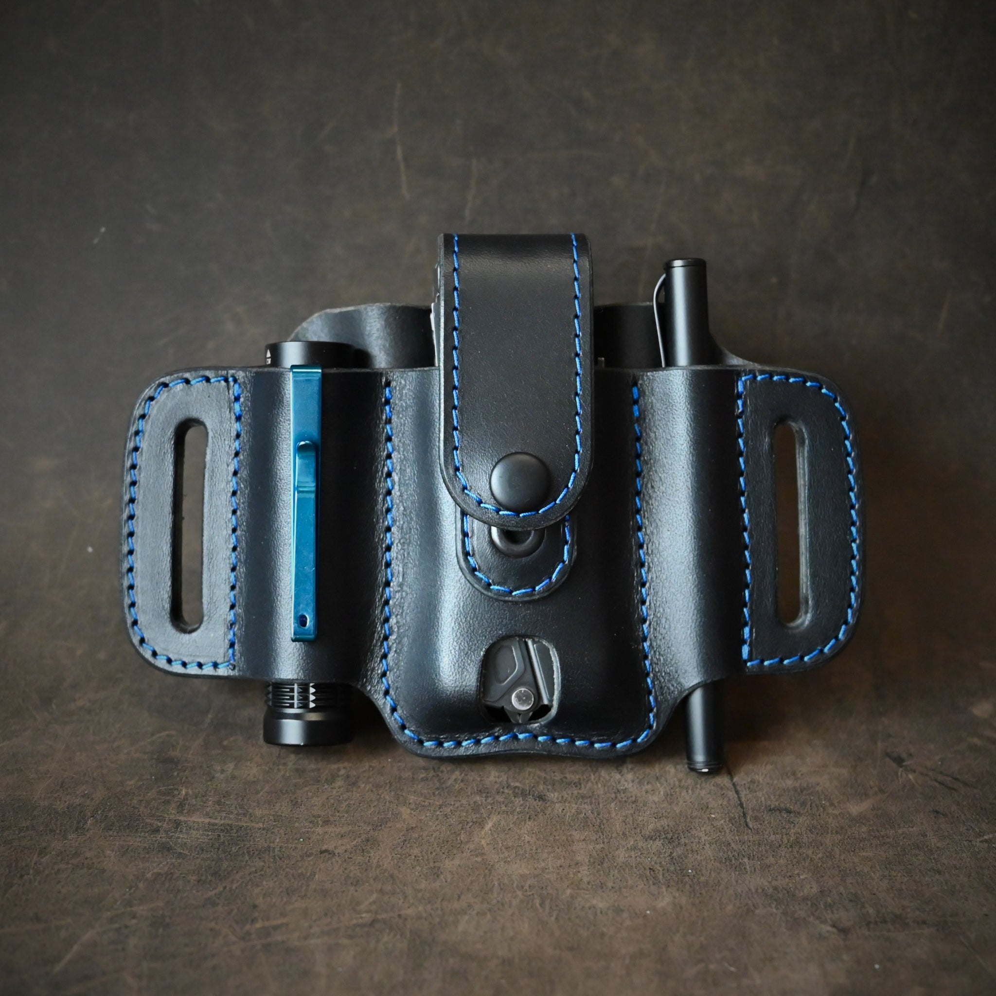 Large Trio EDC Pancake Holster With Keeper Black & Blue