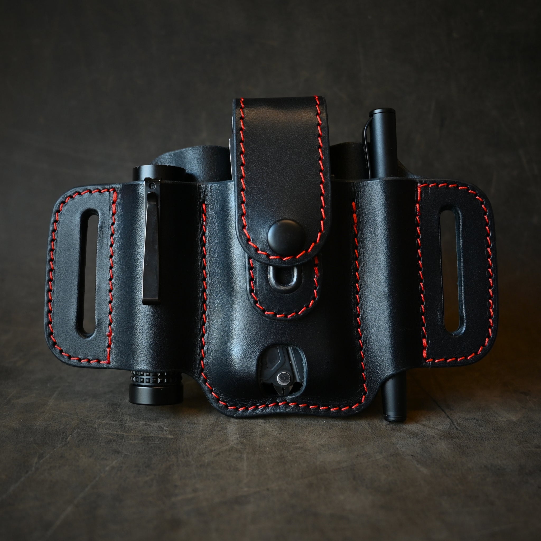 Large Trio EDC Pancake Holster With Keeper Black & Orange