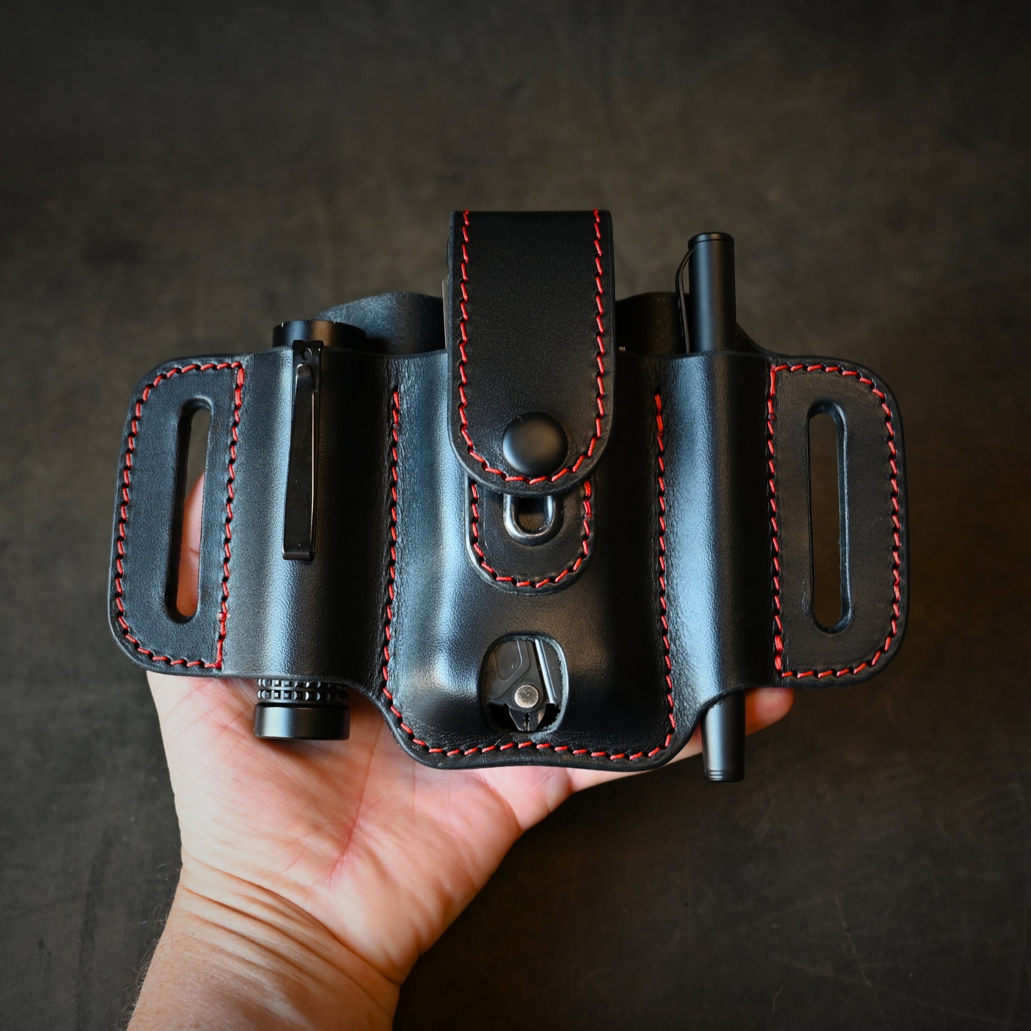 Large Trio EDC Pancake Holster With Keeper Black & Orange