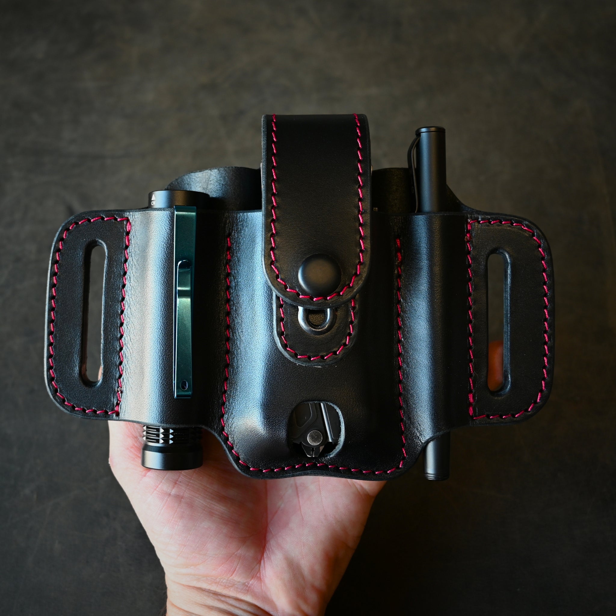 Large Trio EDC Pancake Holster With Keeper Black & Red