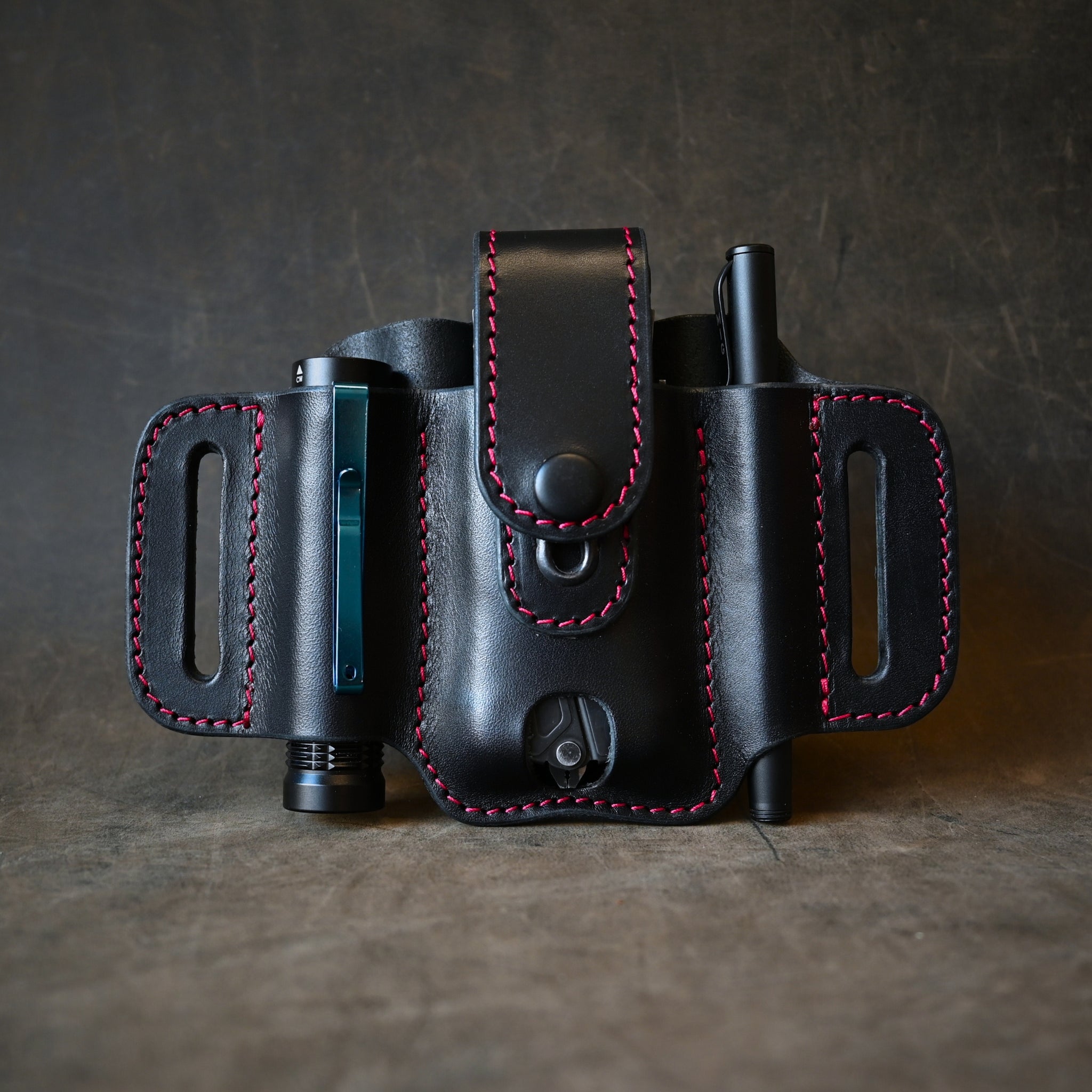 Large Trio EDC Pancake Holster With Keeper Black & Red