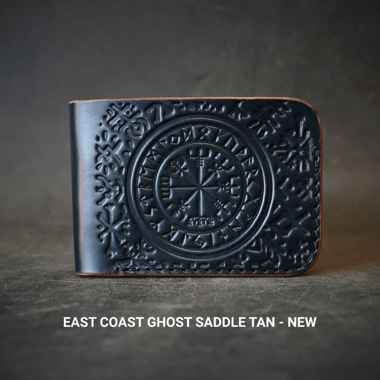 Norse Themed Bifold Wallet Ghost Leather Saddle Tan