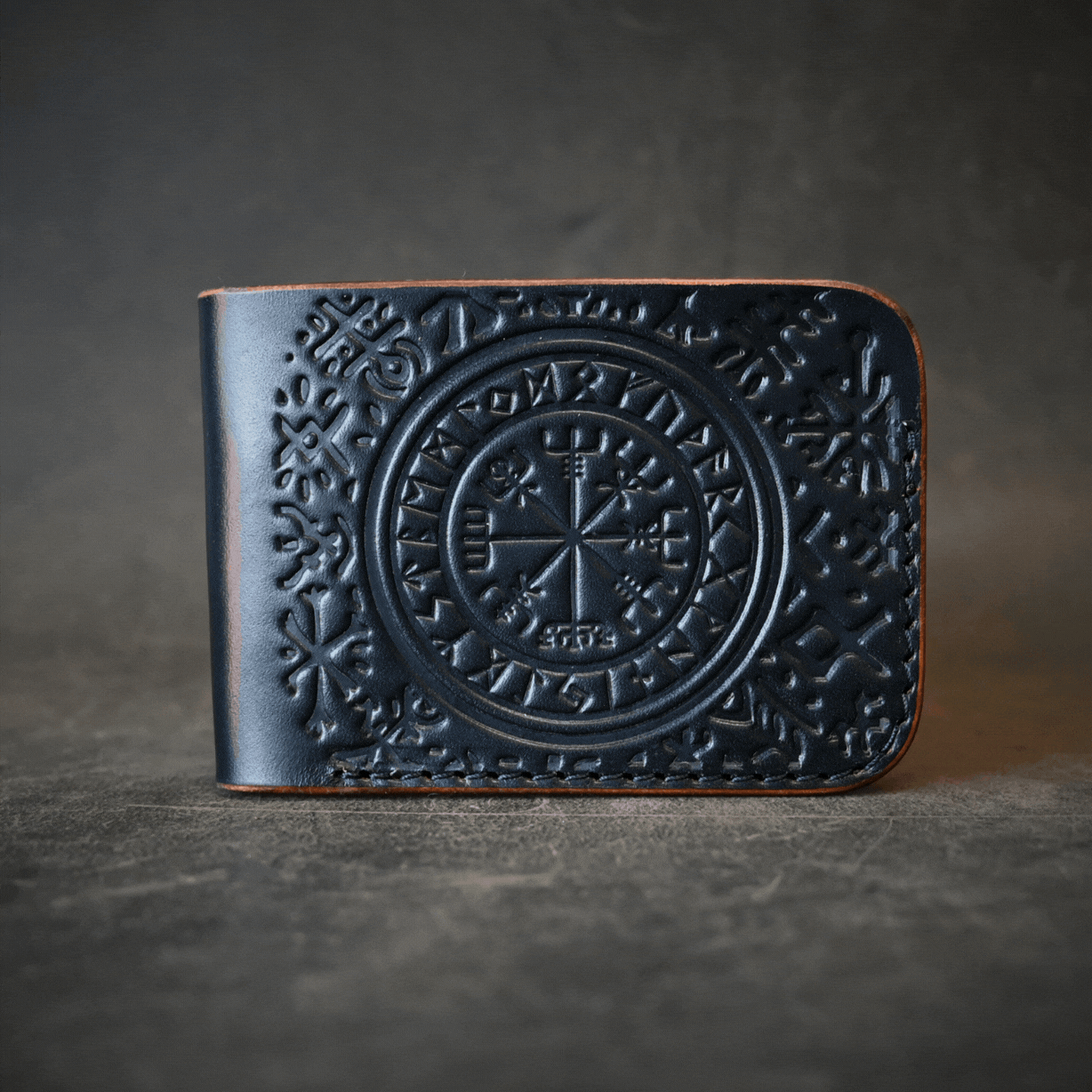 Norse Themed Bifold Wallet Ghost Leather Saddle Tan