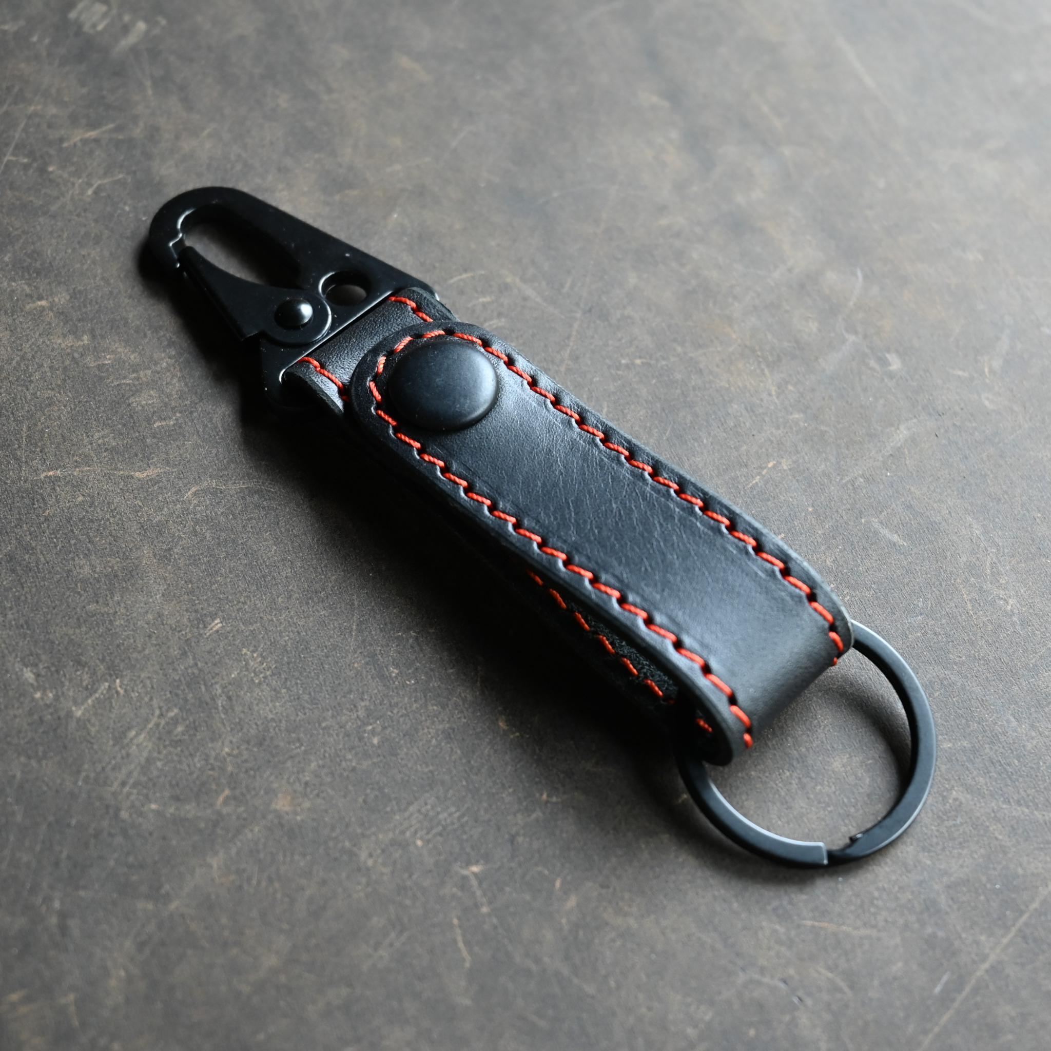 RMK Black Leather Key Fob w/ Orange Stitching