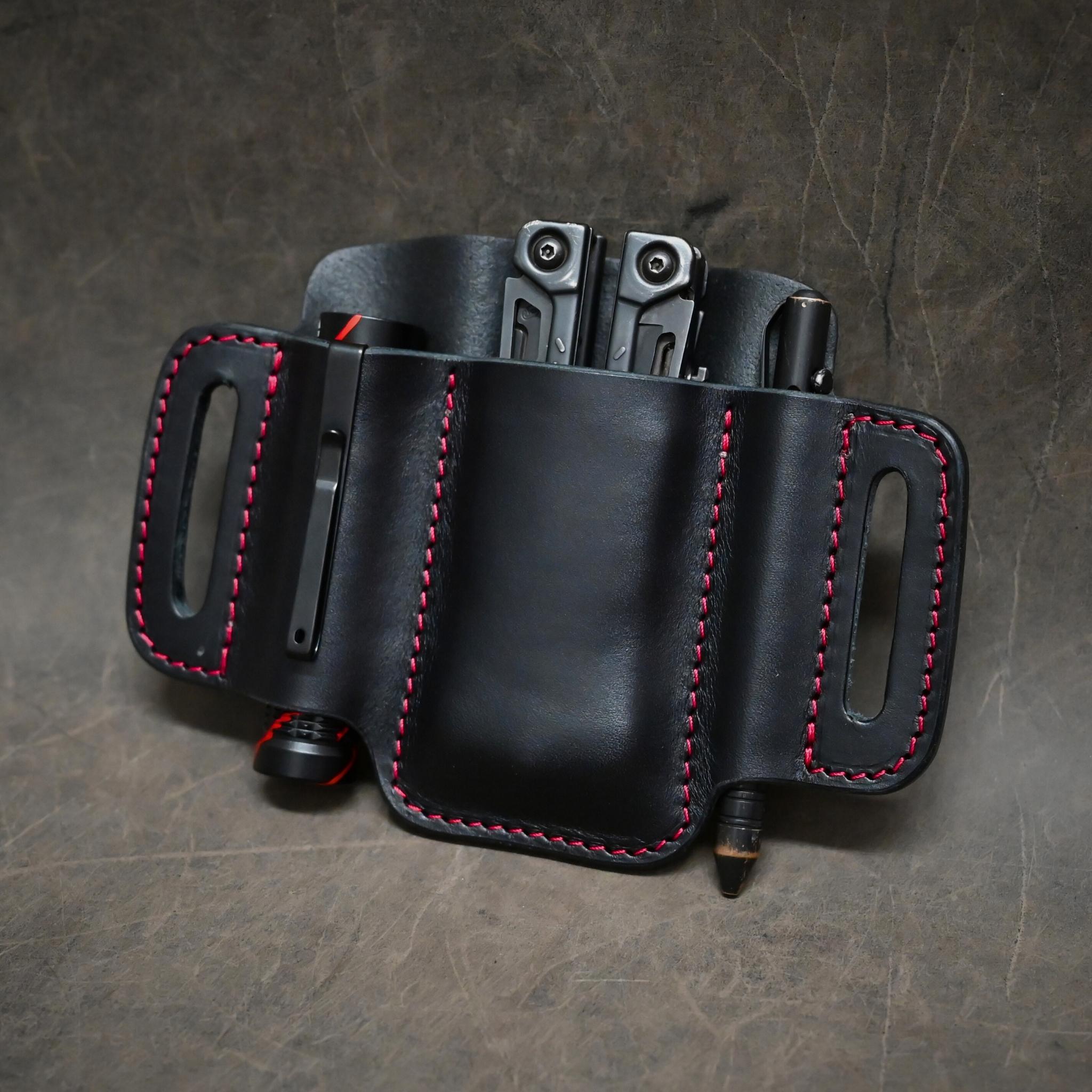 RMK Large Trio EDC Pancake Holster Black w/ Red Thread