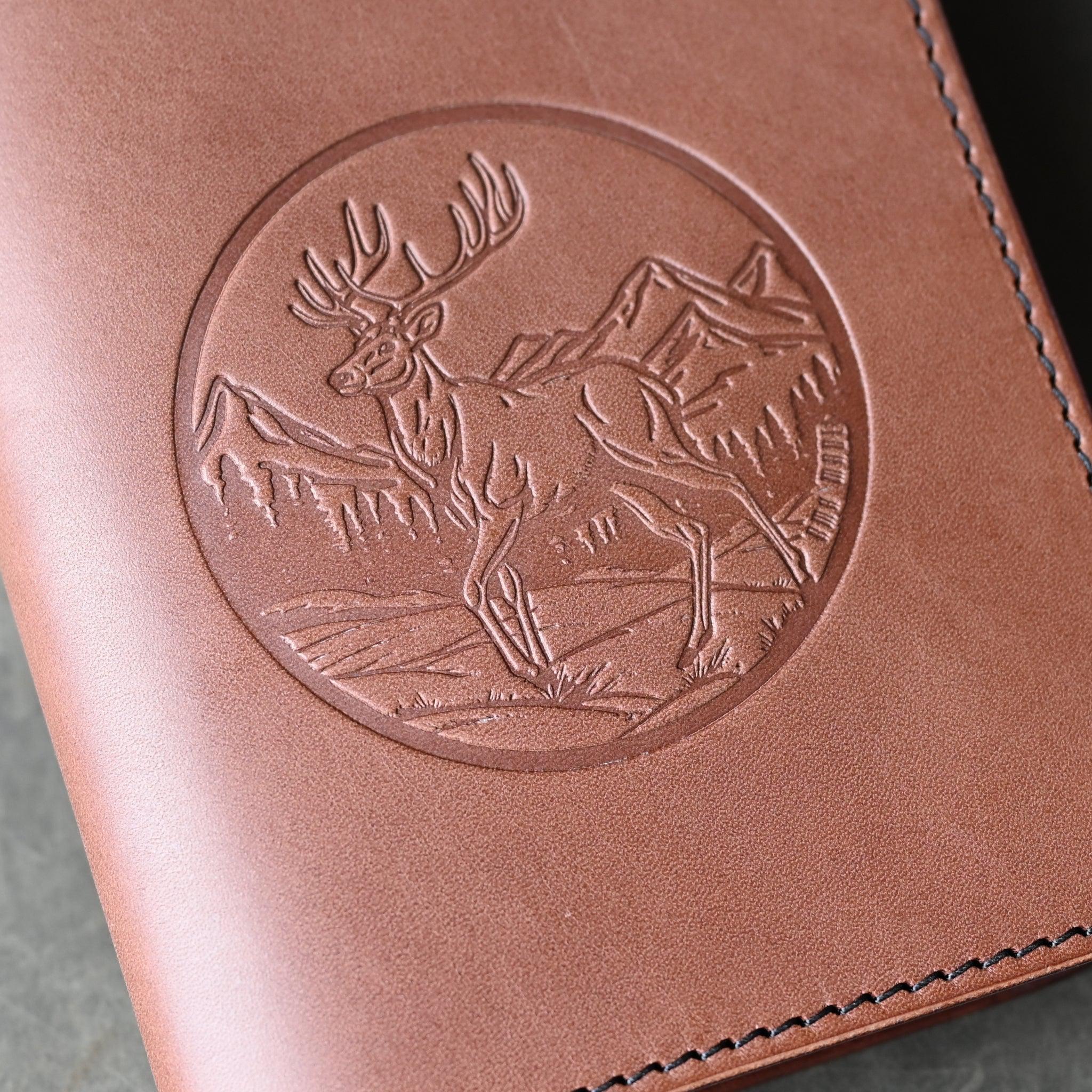 Ready To Ship A6 Leather Notebook Cover Chocolate Brown w/ Deer Stamp