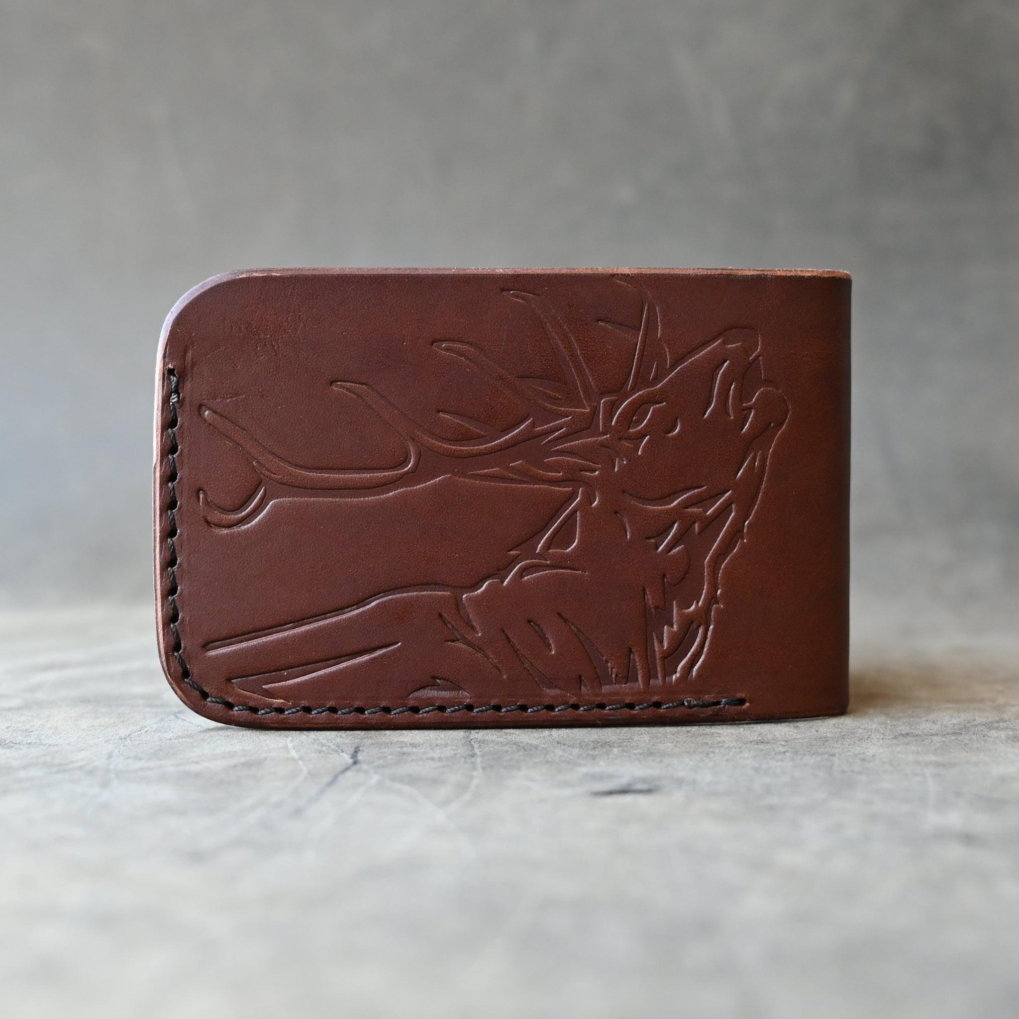 Ready To Ship Stag Roar Minimalist Bifold Wallet Dark Brown