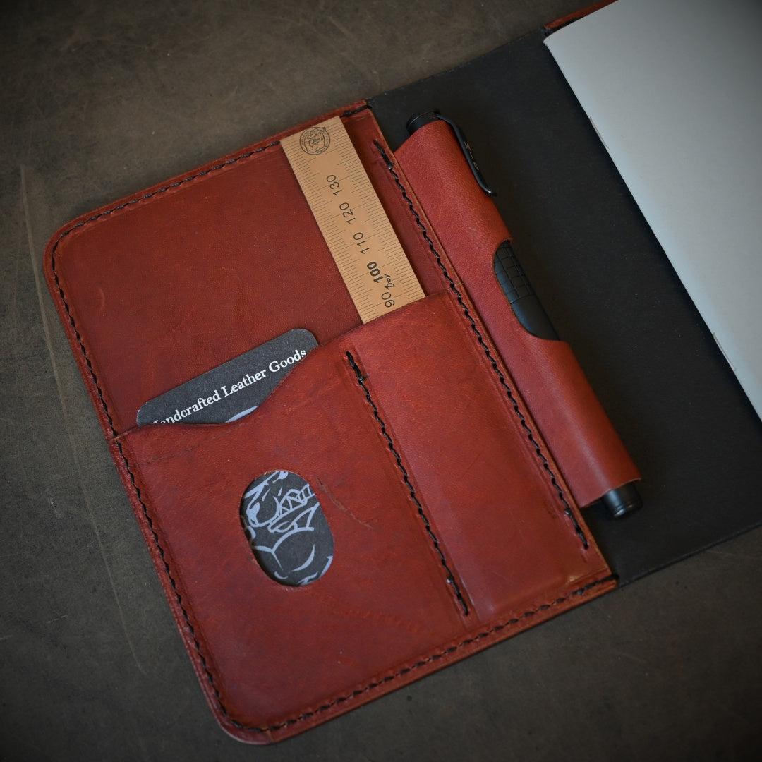 Ready to Ship! A6 Leather Notebook Cover Black with Whiskey Internals