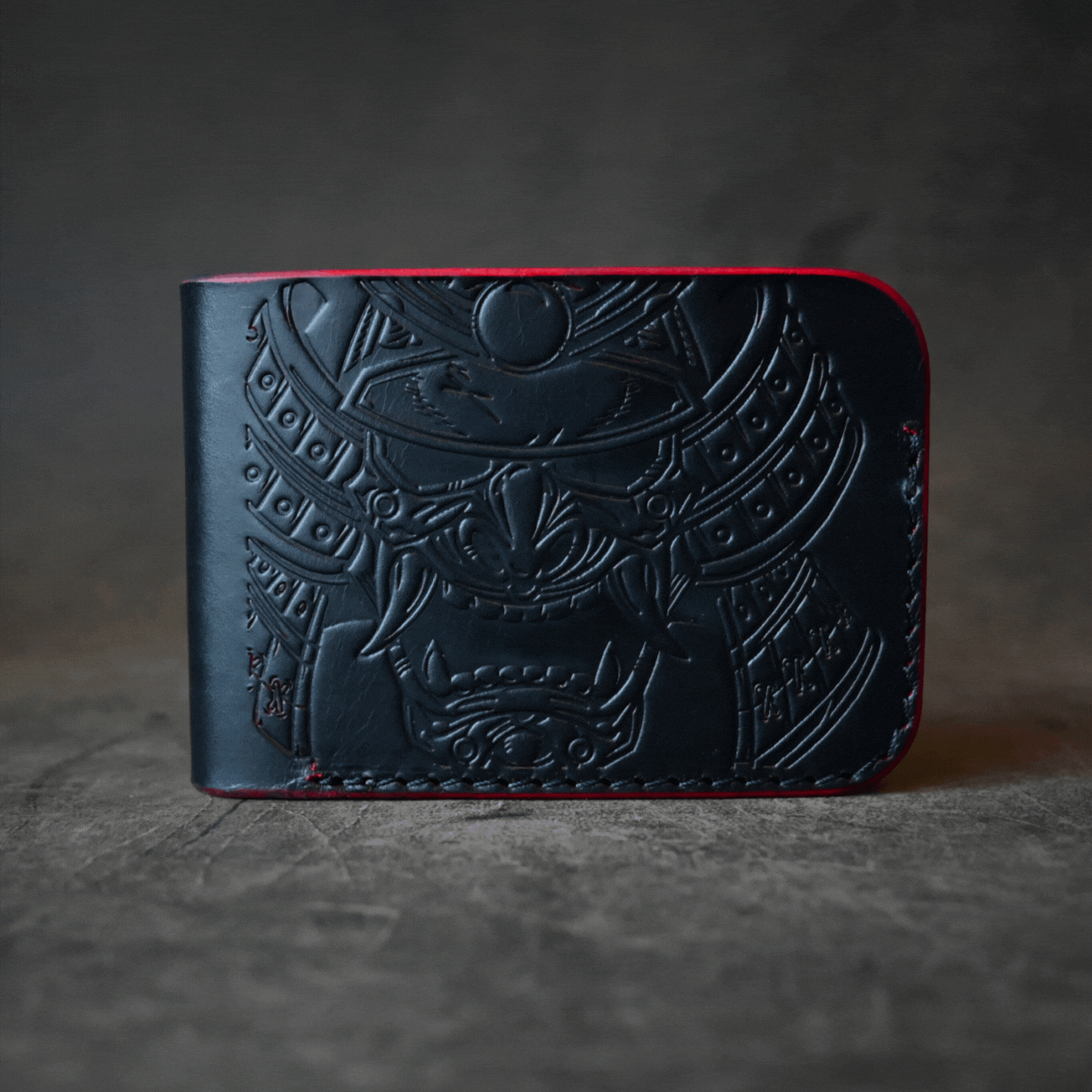 Red Ghost Leather Samurai Mask Themed Bifold Wallet