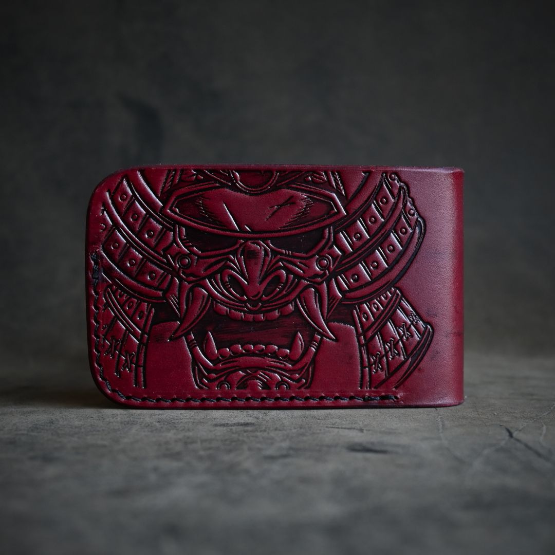 Samurai Mask Minimalist Bifold Wallet Oxblood