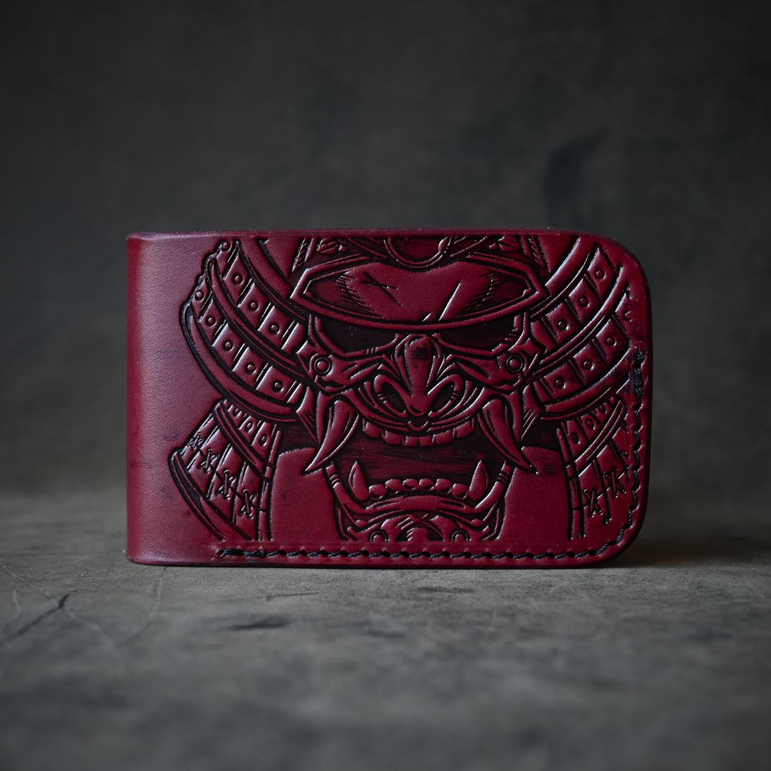 Samurai Mask Minimalist Bifold Wallet Oxblood