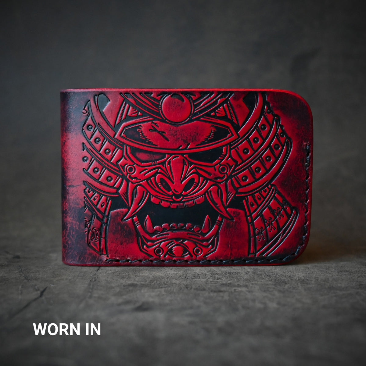 Samurai Mask Themed Bifold 2.0 Wallet Ghost Leather Black Cherry Ghost