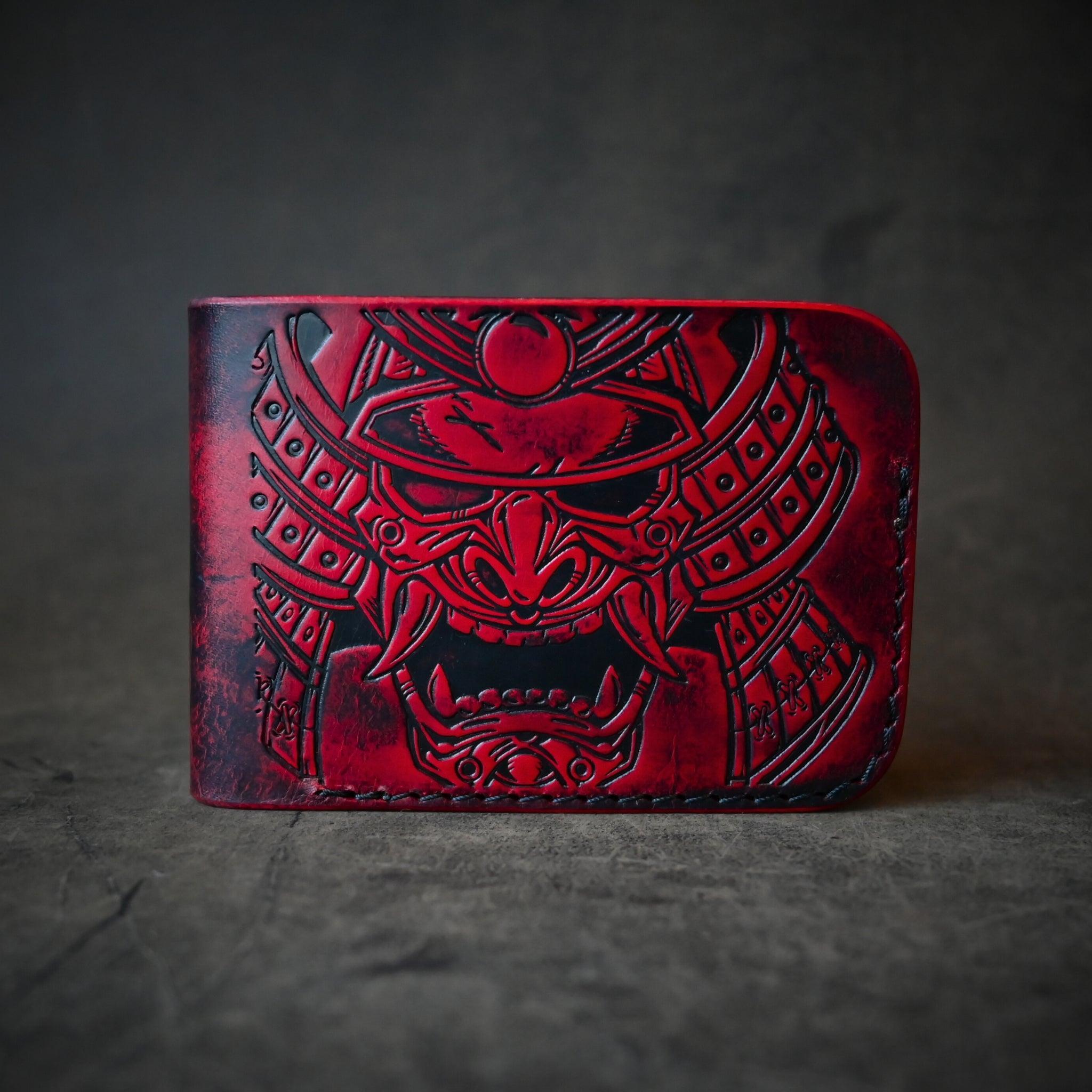 Samurai Mask Themed Bifold Wallet Ghost Leather Black Cherry Ghost
