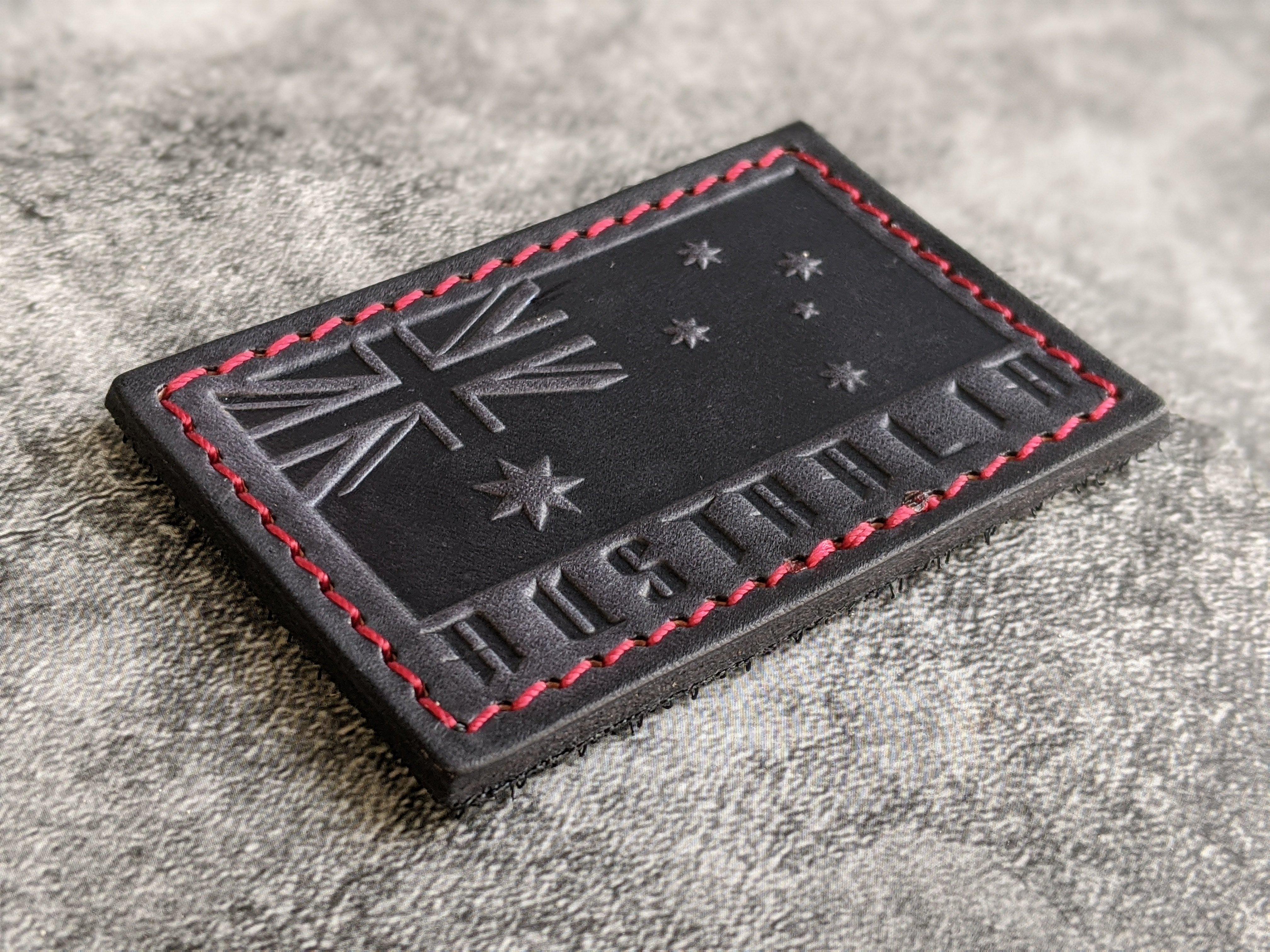 RMK Australian National Flag Leather Patch Black w/ Red Thread