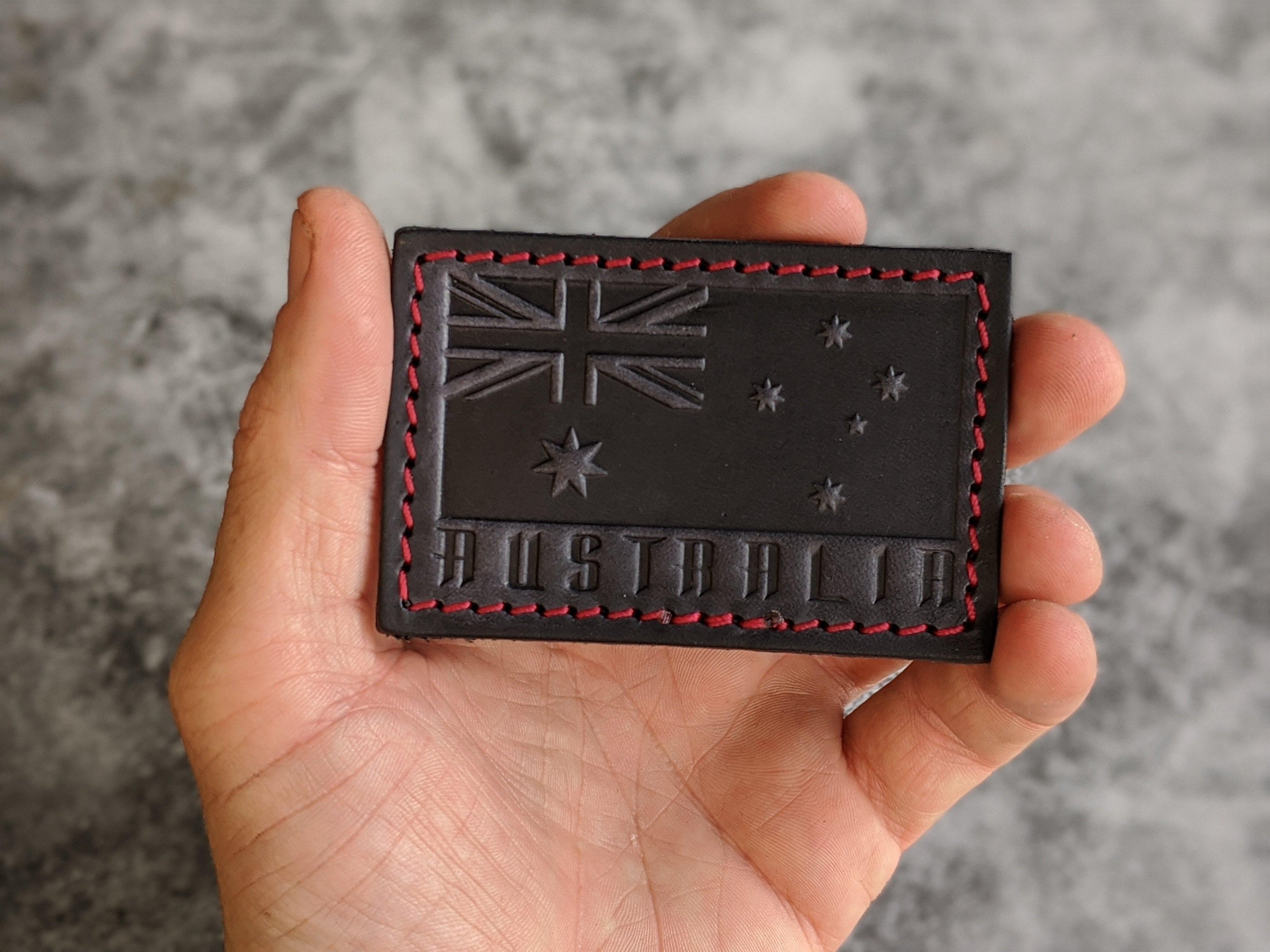 RMK Australian National Flag Leather Patch Black w/ Red Thread