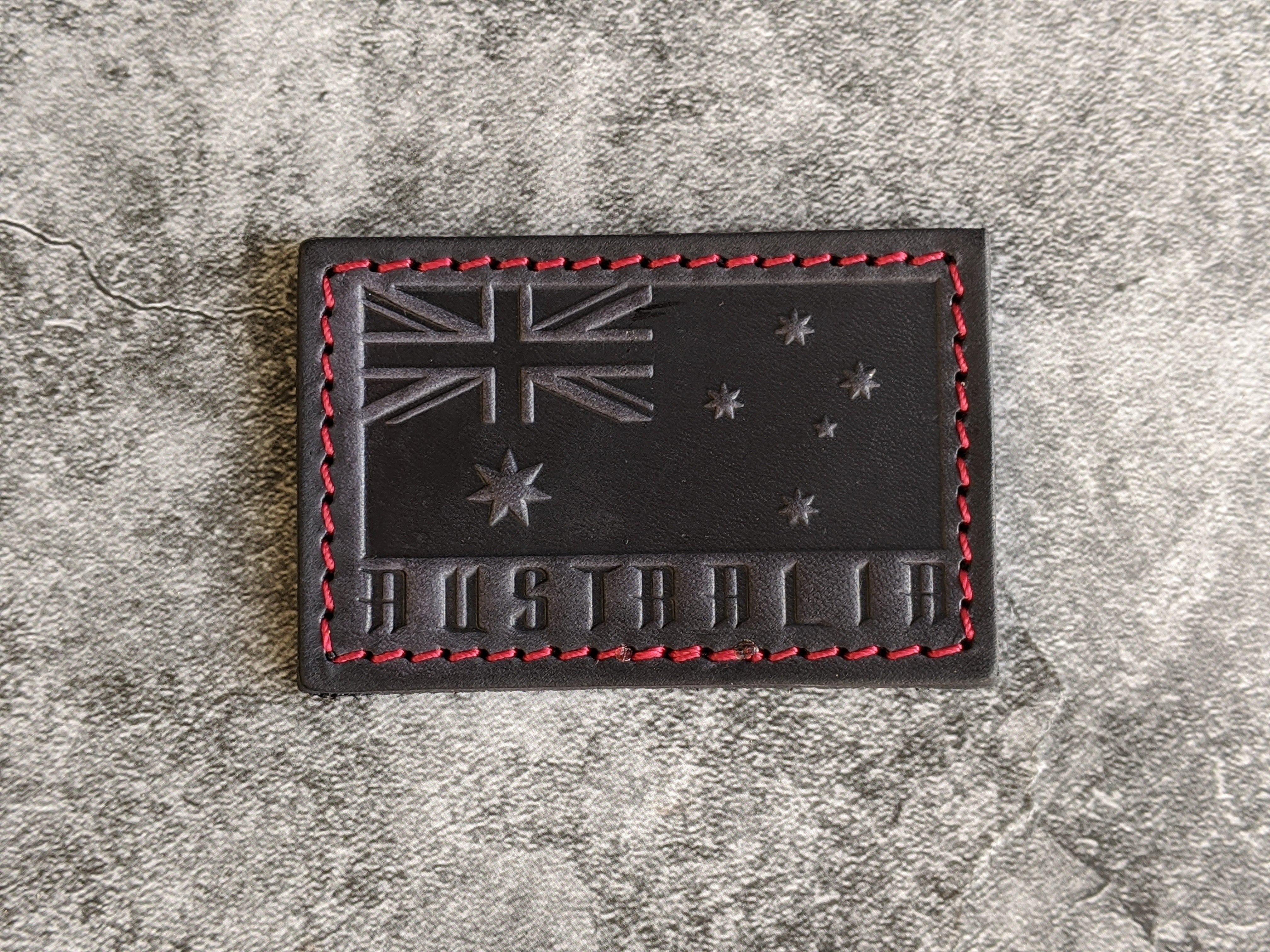 RMK Australian National Flag Leather Patch Black w/ Red Thread