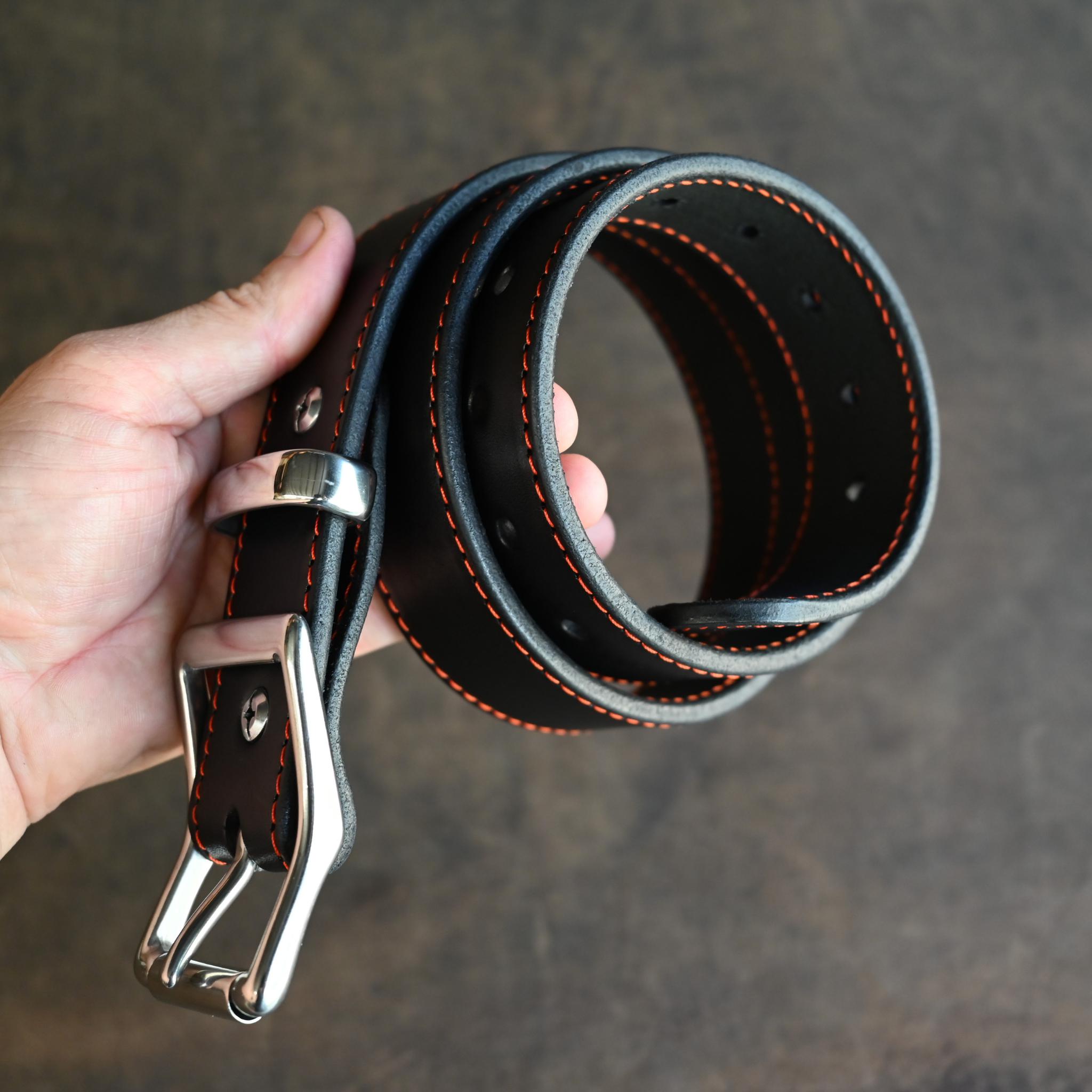 RMK Black & Orange Stitched Leather Belts