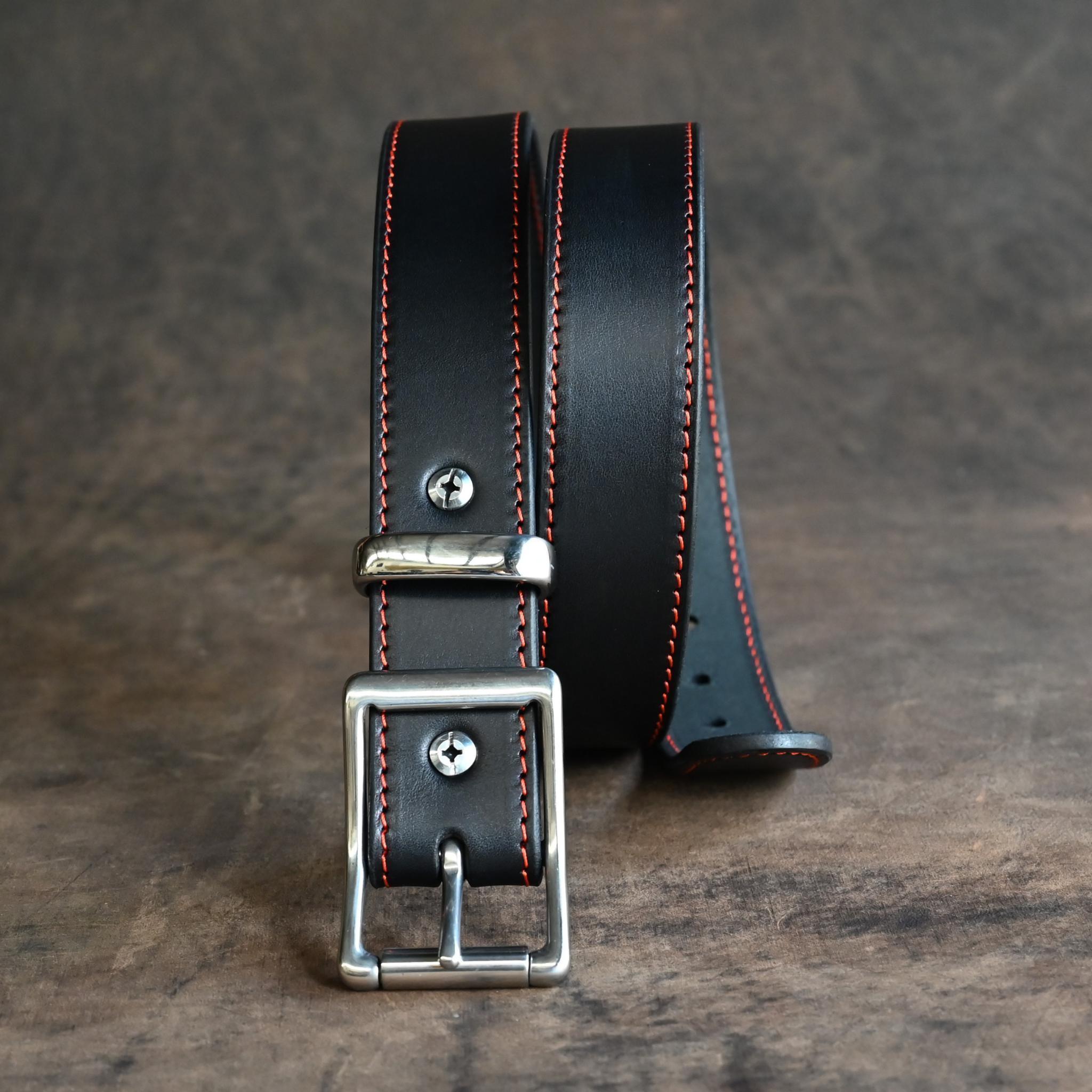 RMK Black & Orange Stitched Leather Belts