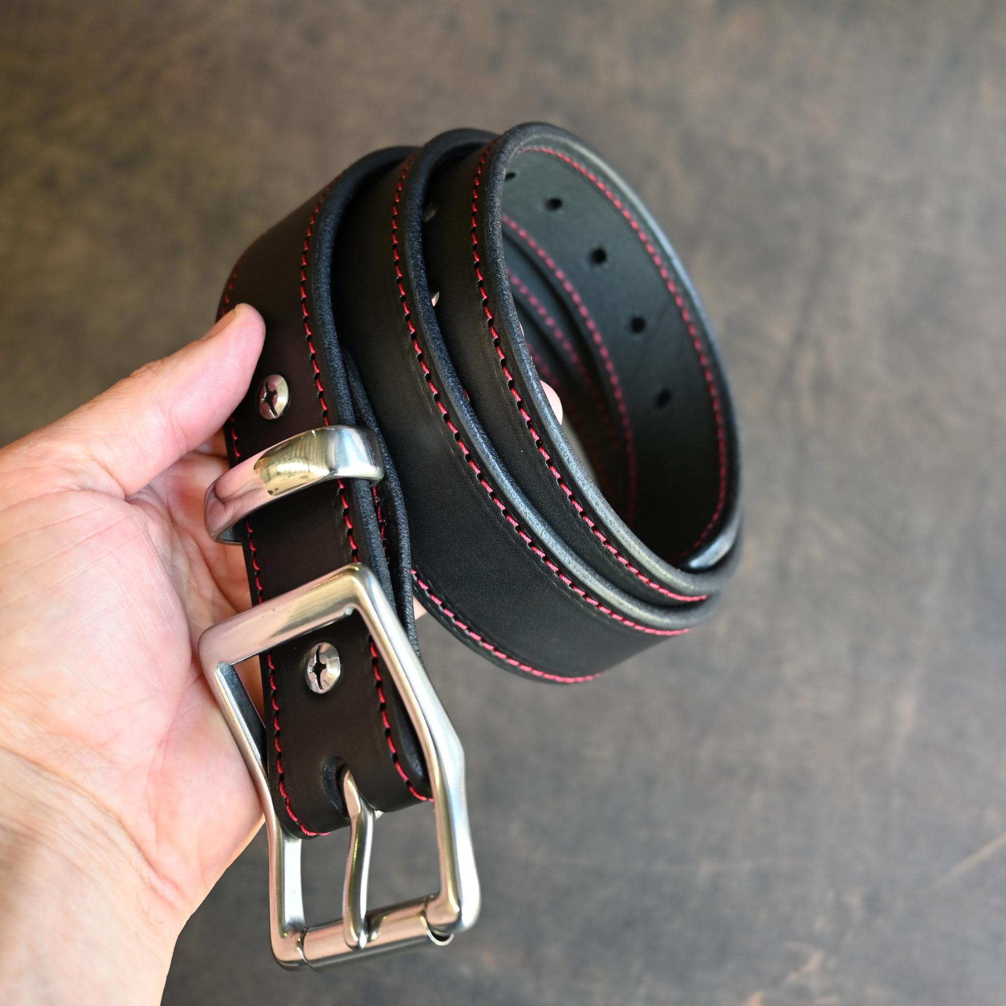 RMK Black & Red Stitched Leather Belts